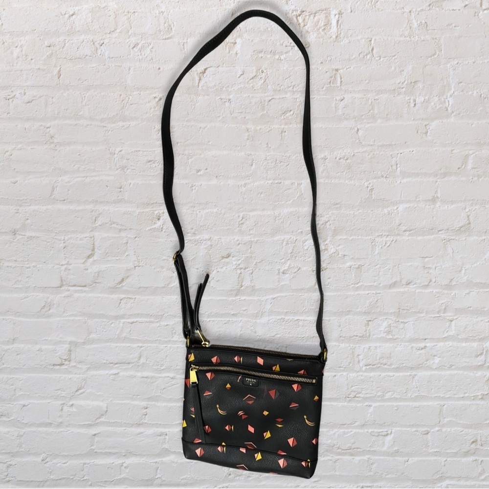 Fossil Black Abstract Triangle Geometric Shape Leather Crossbody Bag - Picture 4 of 4